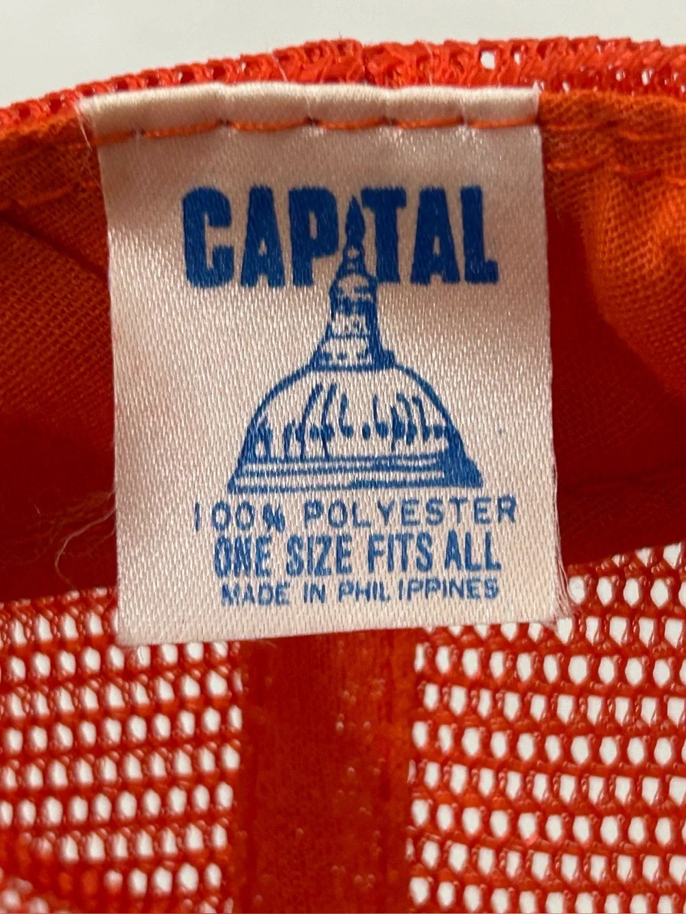 Vintage Capital 80s Rough Neck Cave Man Orange MeshBack SnapBack Trucker Hat Cap